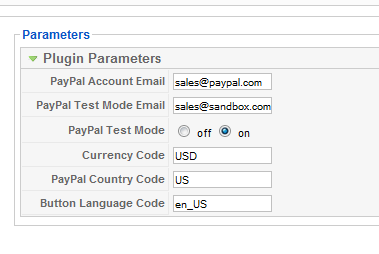 The Nice PayPal Plugin parameters